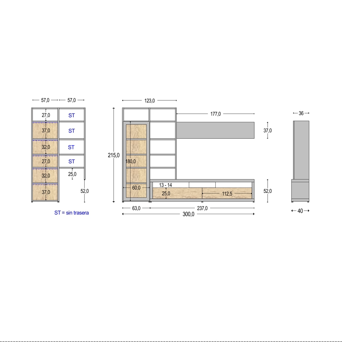 Móvel de Sala 300 cm de Largura 215 cm de Altura Qubic New 2.0 Preto / Madeira-2