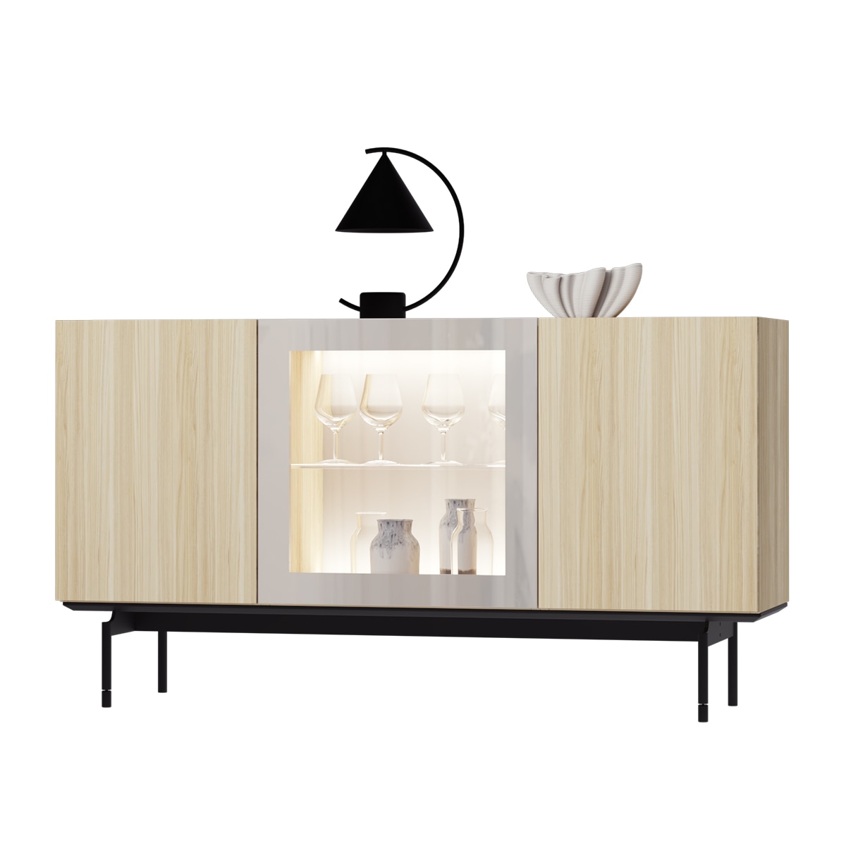 Aparador de Madeira de Carvalho 150 cm Qubic New 2.0 Bege-1