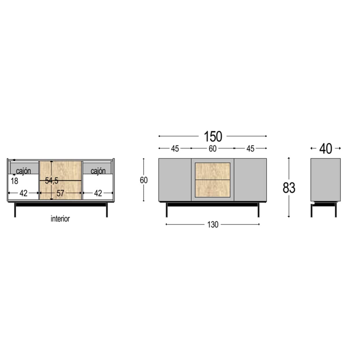 Aparador de Madeira de Carvalho 150 cm Qubic New 2.0 Bege-2