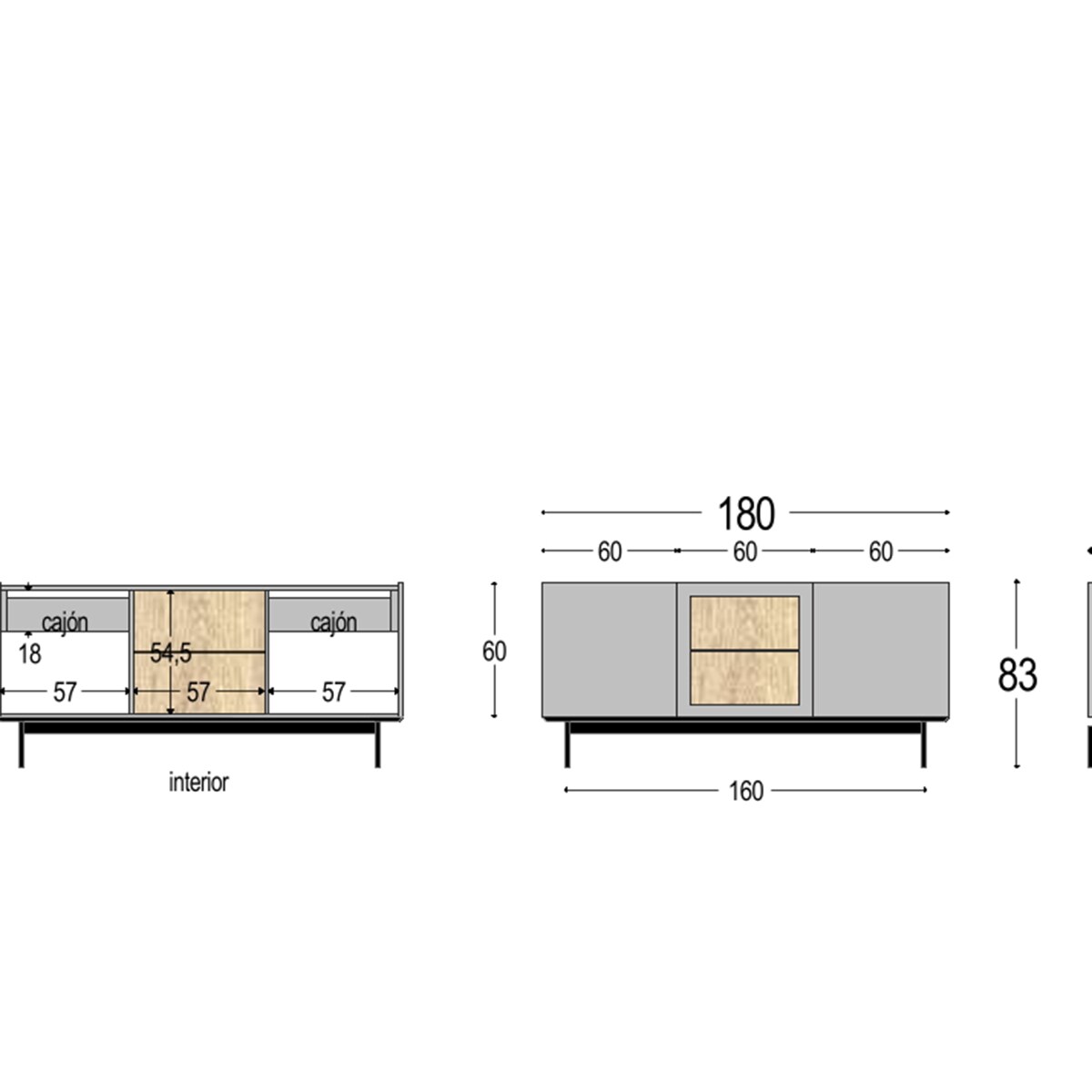 Aparador de Madeira de Carvalho 180 cm Qubic New 2.0 Bege-2