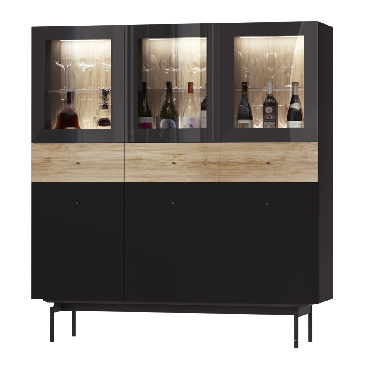 Vitrina con 3 puertas y 3 cajones Qubic New 2.0 El Corte Inglés - Negro Negro-1