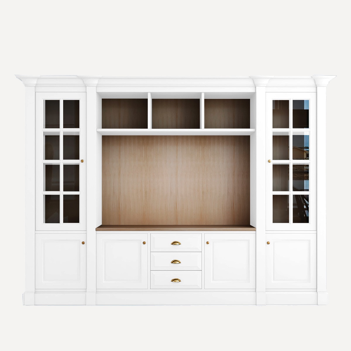 Librería con espacio para TV, 3 cajones, 4 puertas y 2 vitrinas Limoux El Corte Inglés - Blanco Blanco-1
