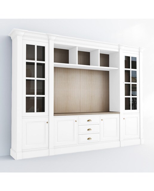 Librería con espacio para TV, 3 cajones, 4 puertas y 2 vitrinas Limoux El Corte Inglés - Blanco Blanco-2