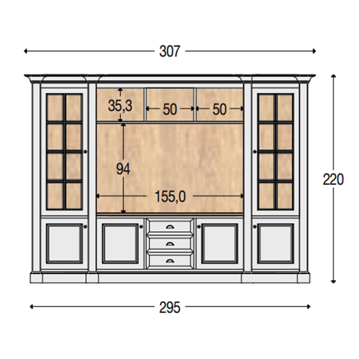Librería con espacio para TV, 3 cajones, 4 puertas y 2 vitrinas Limoux El Corte Inglés - Crema Crema-4