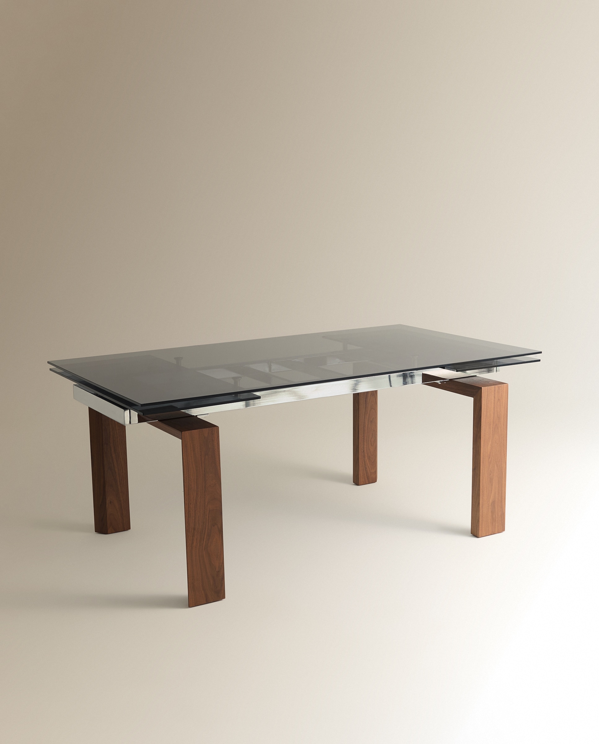 Mesa Extensível de Madeira de Nogueira e Vidro Qubic Vidro Fumado/Nogueira-2