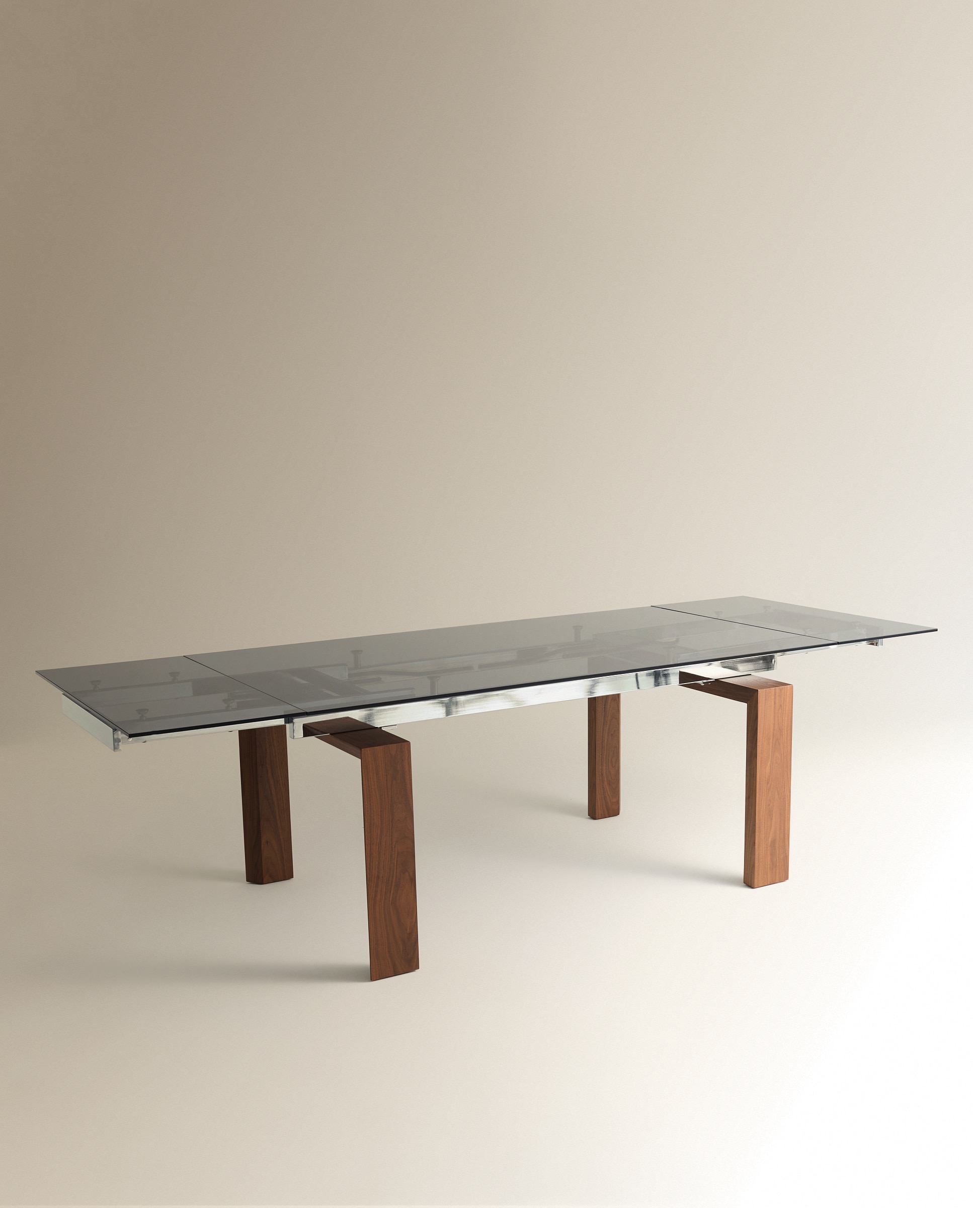 Mesa Extensível de Madeira de Nogueira e Vidro Qubic Vidro Fumado/Nogueira-3