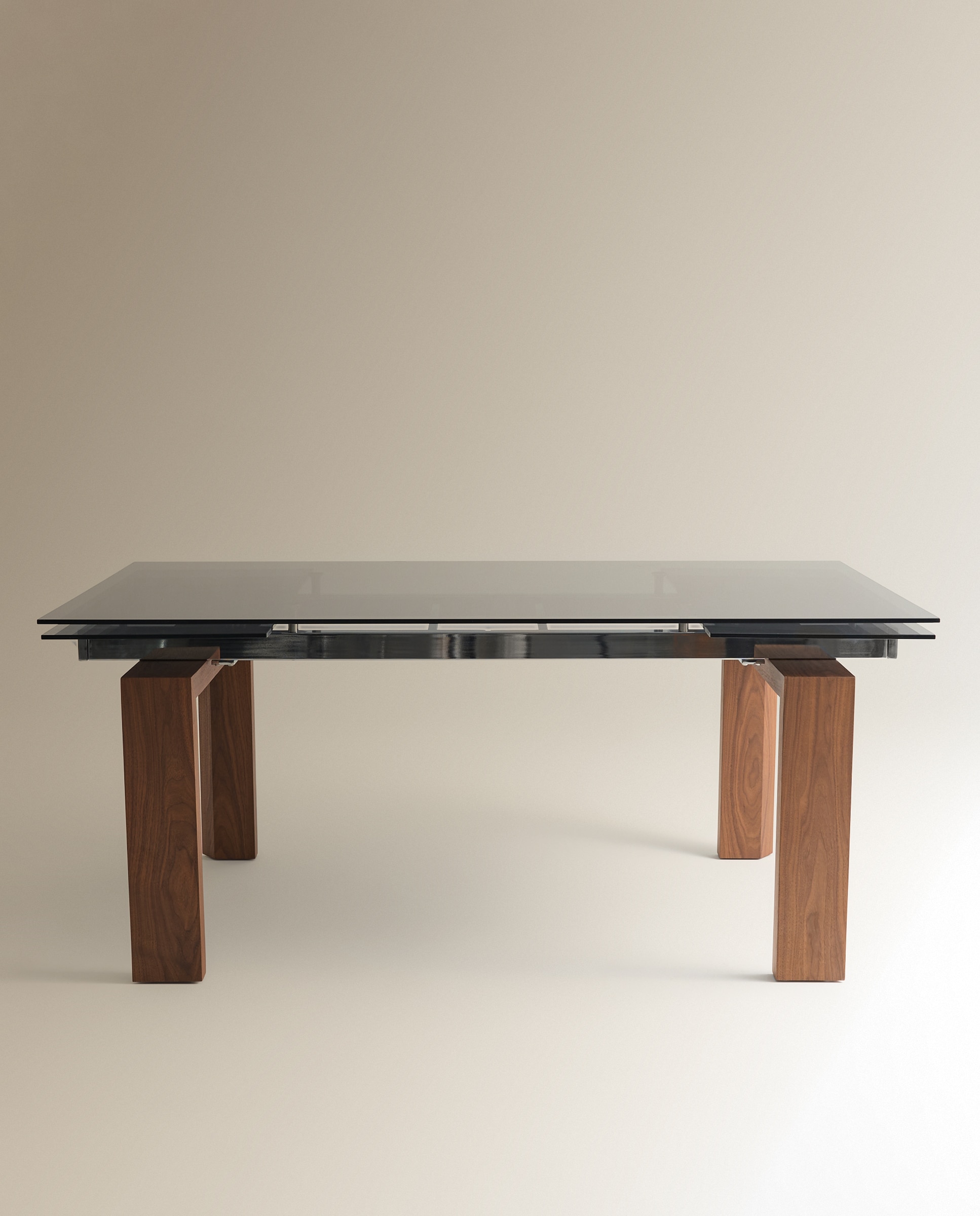Mesa Extensível de Madeira de Nogueira e Vidro Qubic Vidro Fumado/Nogueira-4