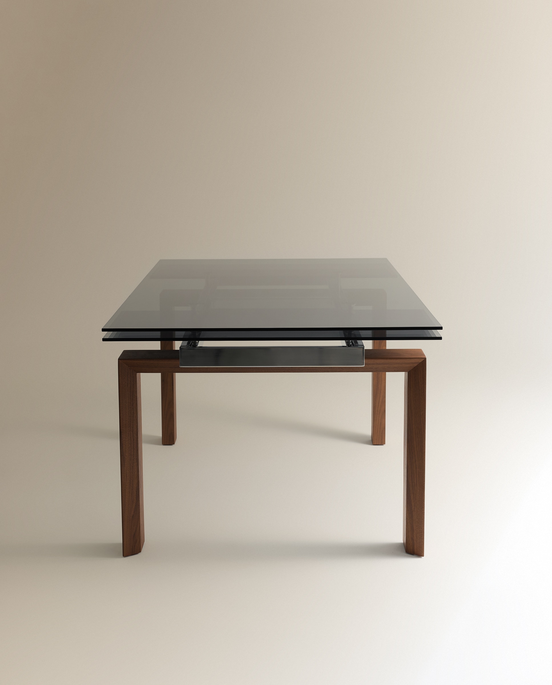 Mesa Extensível de Madeira de Nogueira e Vidro Qubic Vidro Fumado/Nogueira-5
