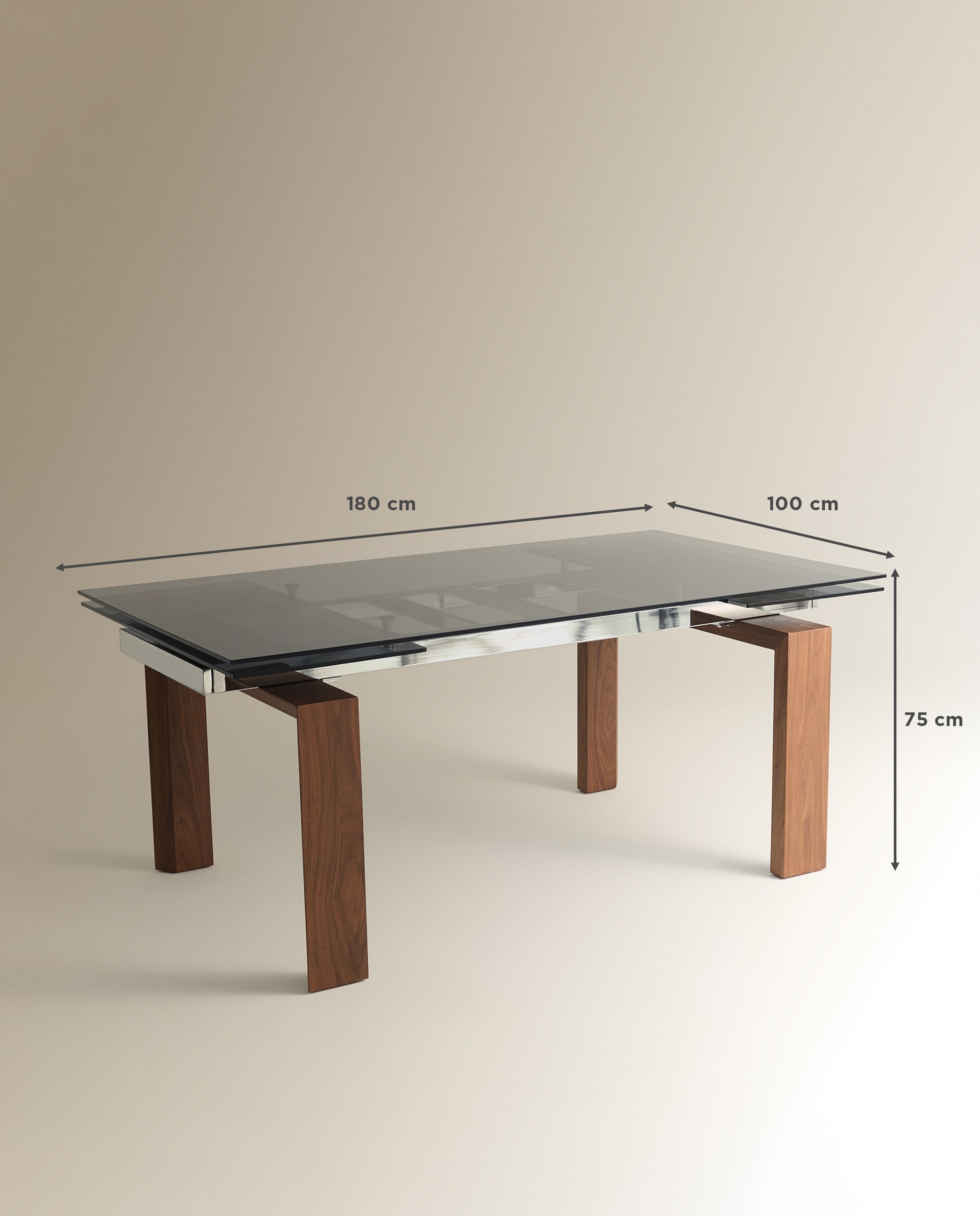Mesa Extensível de Madeira de Nogueira e Vidro Qubic Vidro Fumado/Nogueira-8