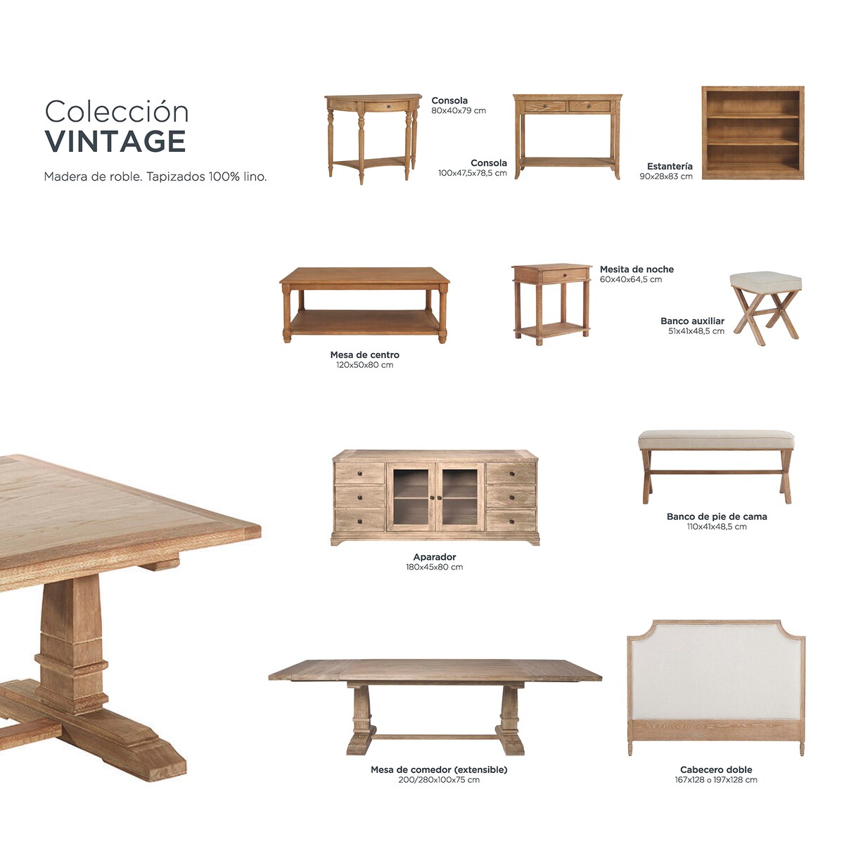 Mesa de Sala de Refeições Extensível de Carvalho Vintage Natural-11