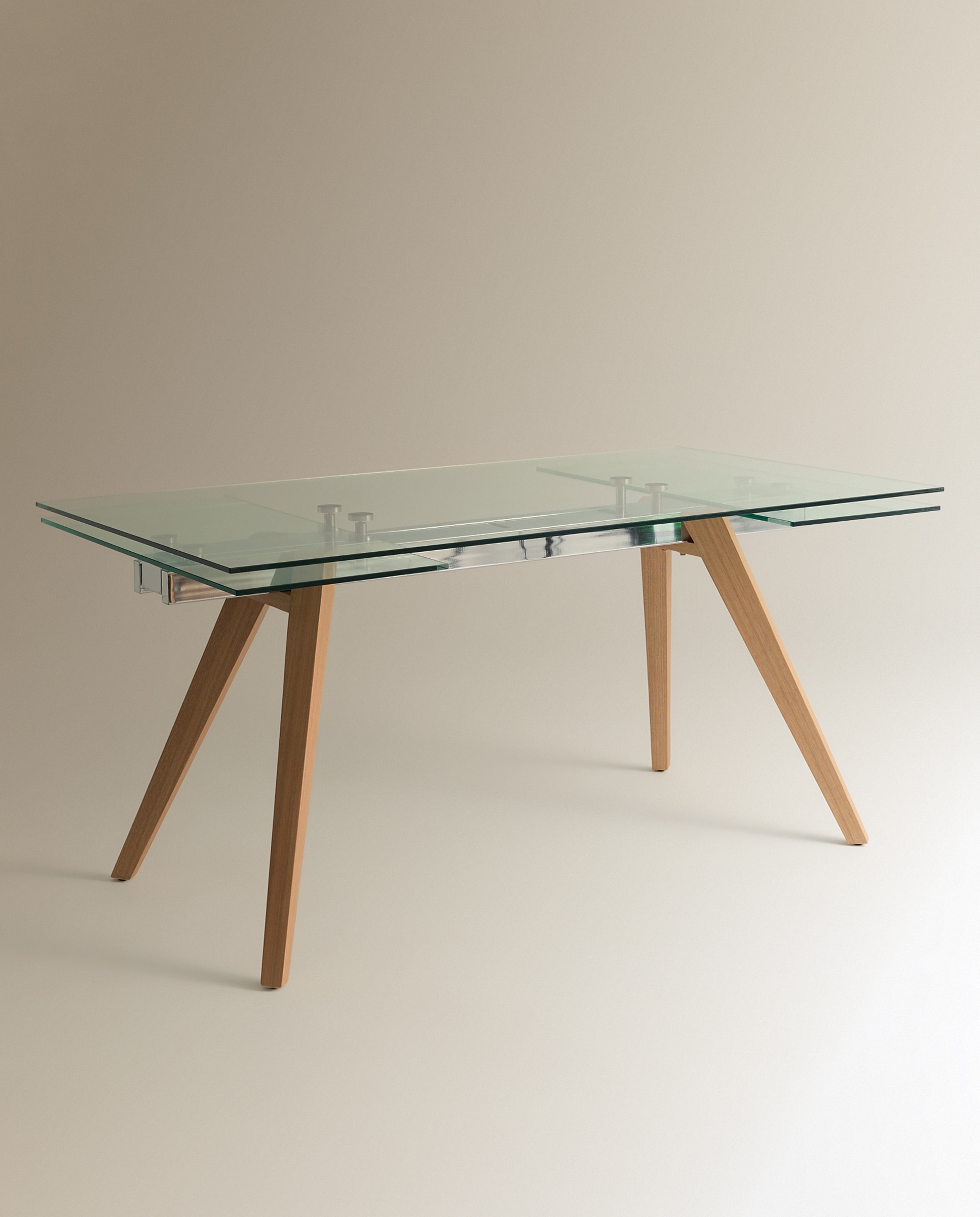 Mesa Extensível de Madeira de Freixo e Vidro Kioto Vidro/Cru-2