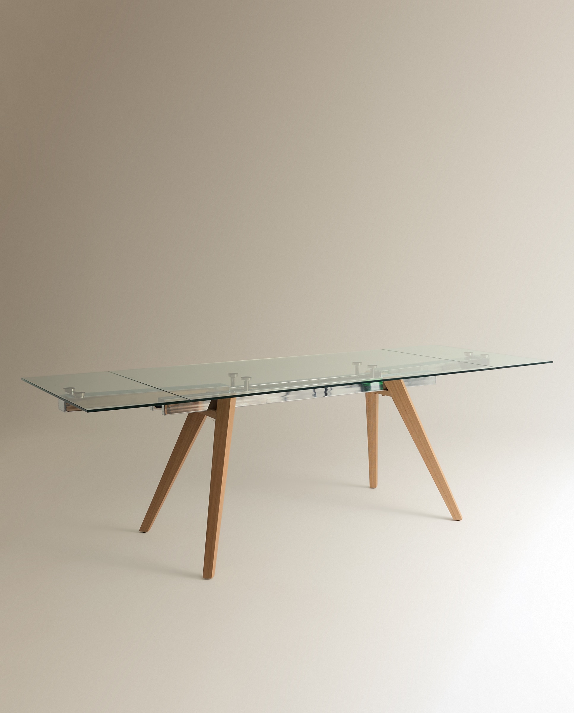 Mesa Extensível de Madeira de Freixo e Vidro Kioto Vidro/Cru-4