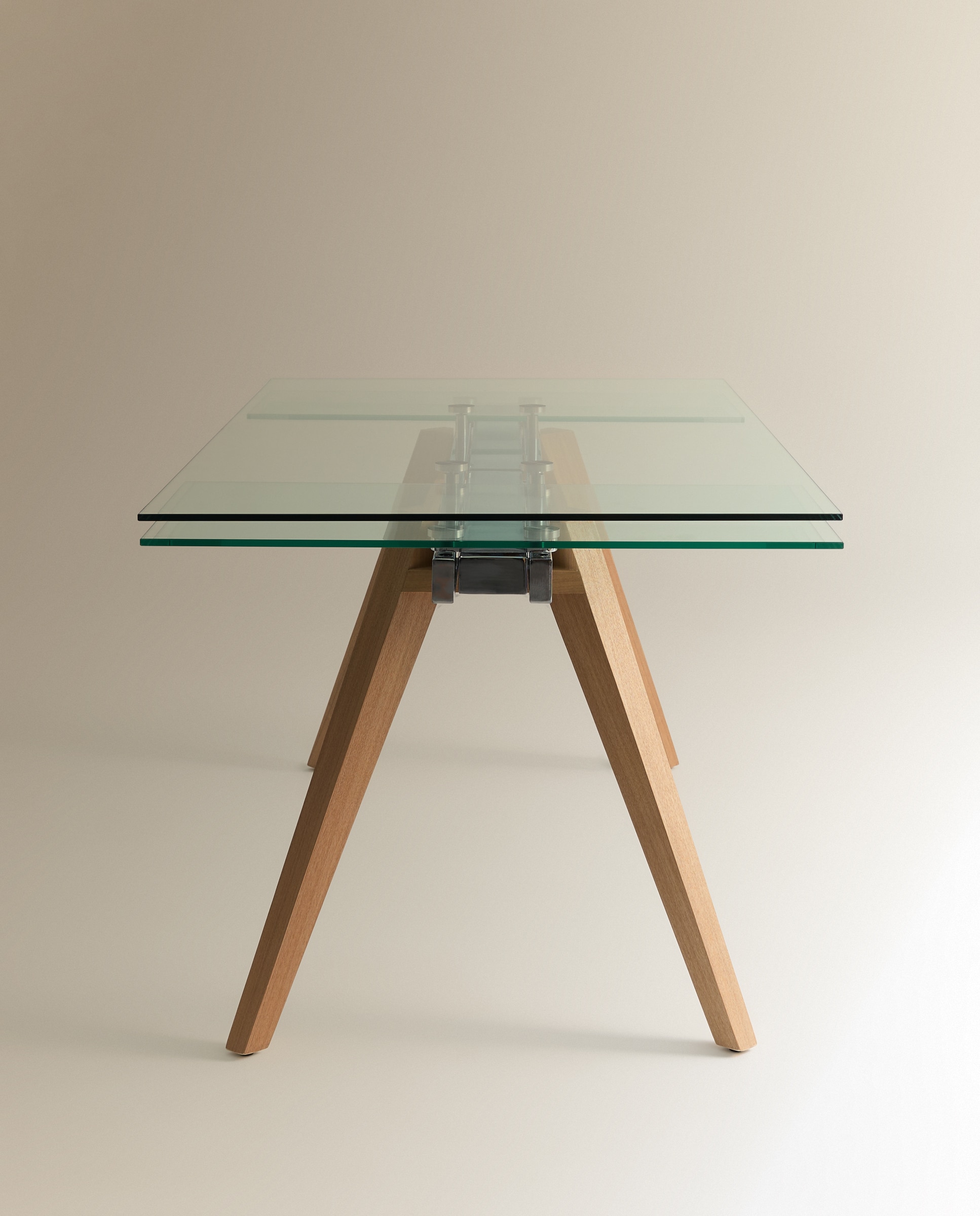 Mesa Extensível de Madeira de Freixo e Vidro Kioto Vidro/Cru-5