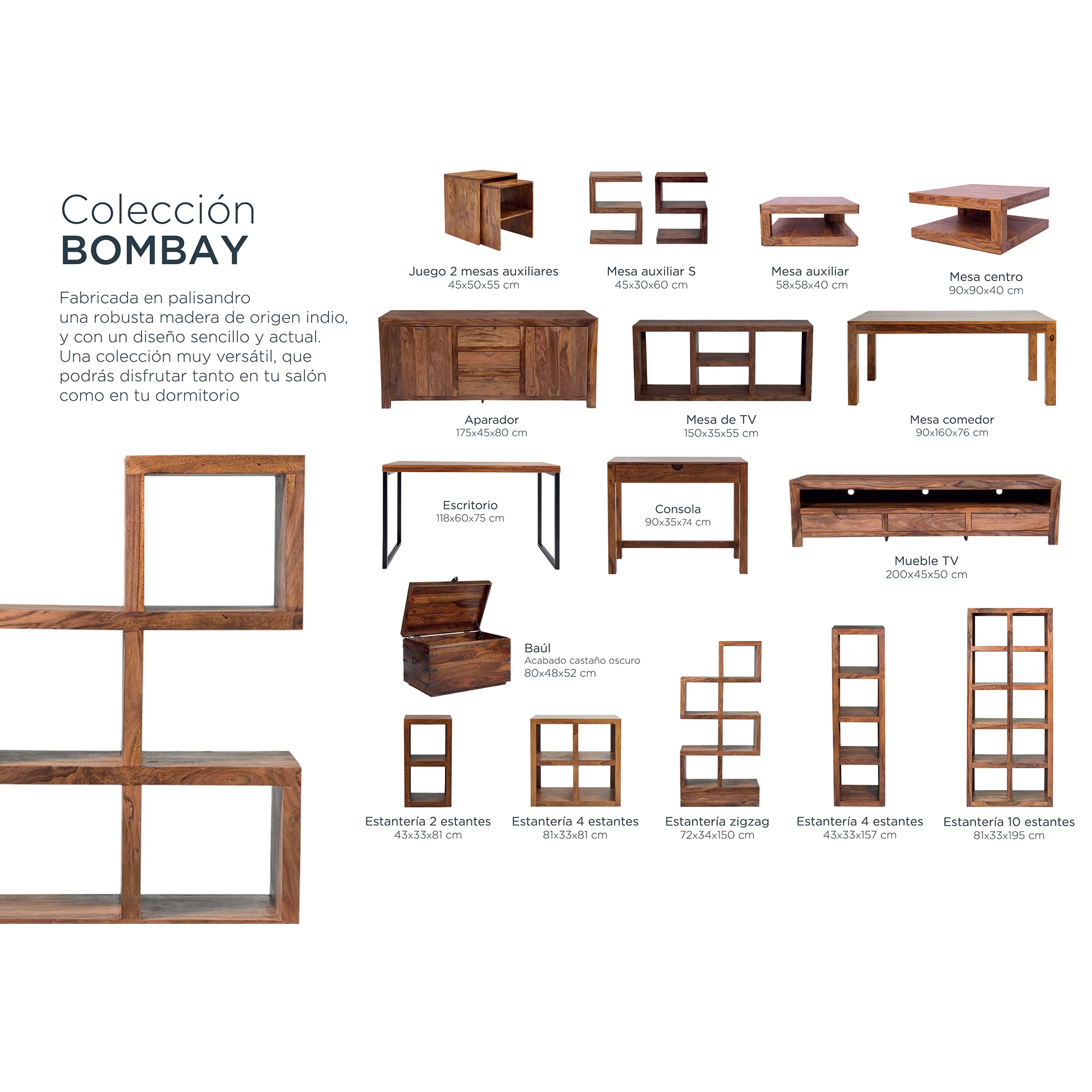 Mesa de Madeira de Palissandro Bombay Natural-9