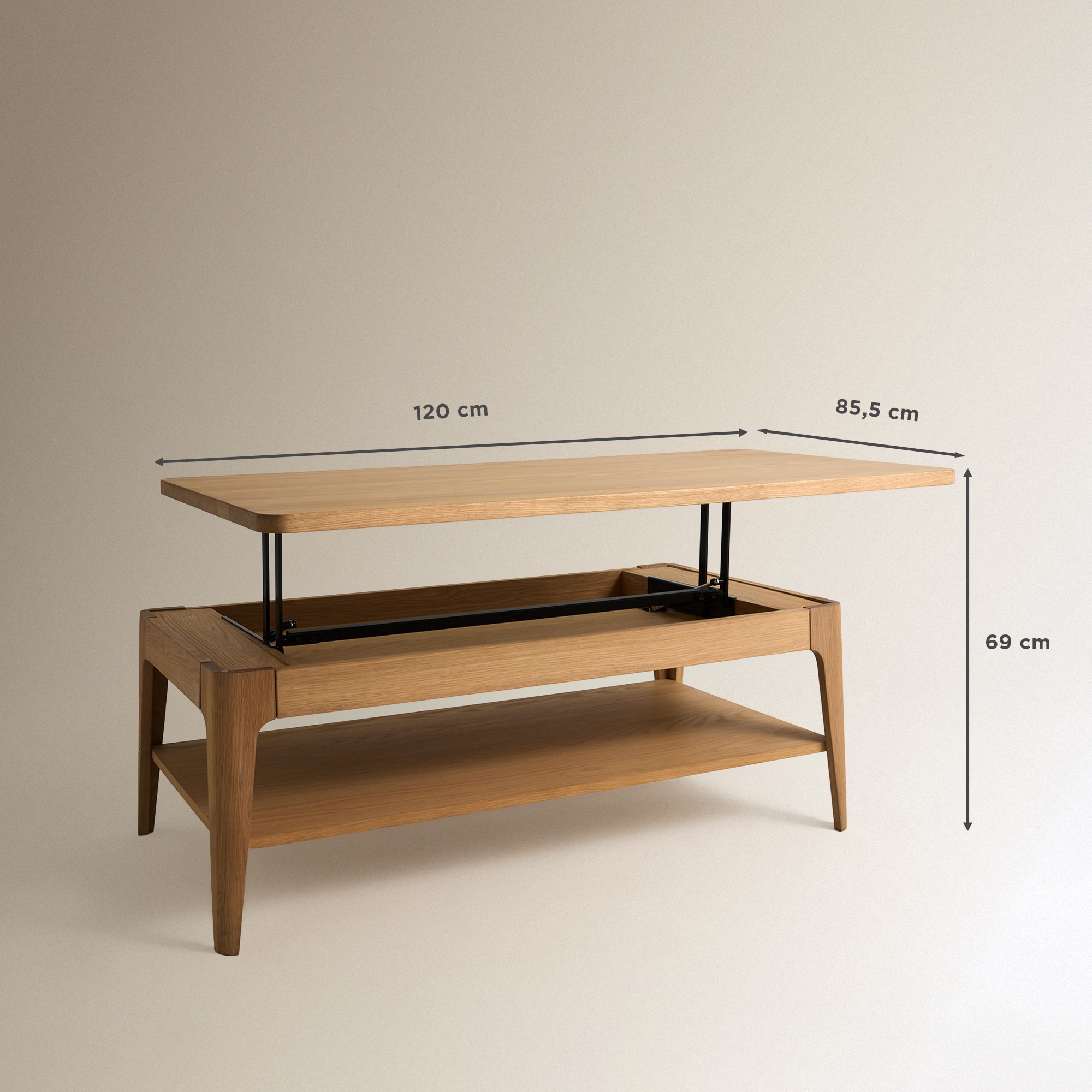 Mesa de centro de de roble con tapa elevable Babylon - Madera Madera-10