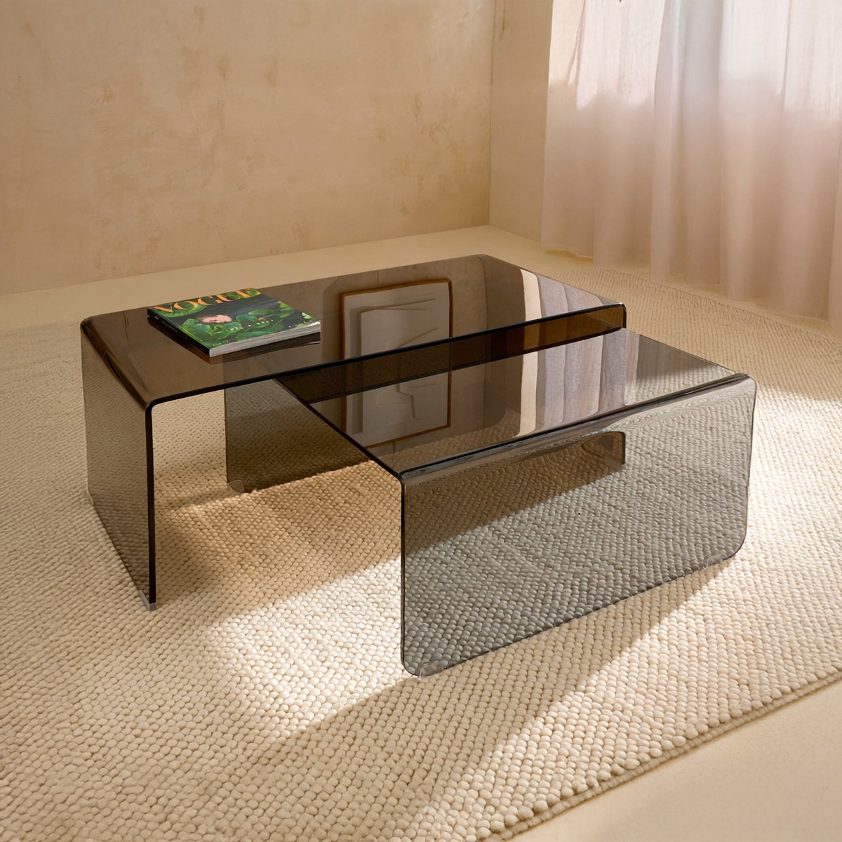 Imagem 0 de Conjunto de 2 Mesas de Centro de Vidro Temperado