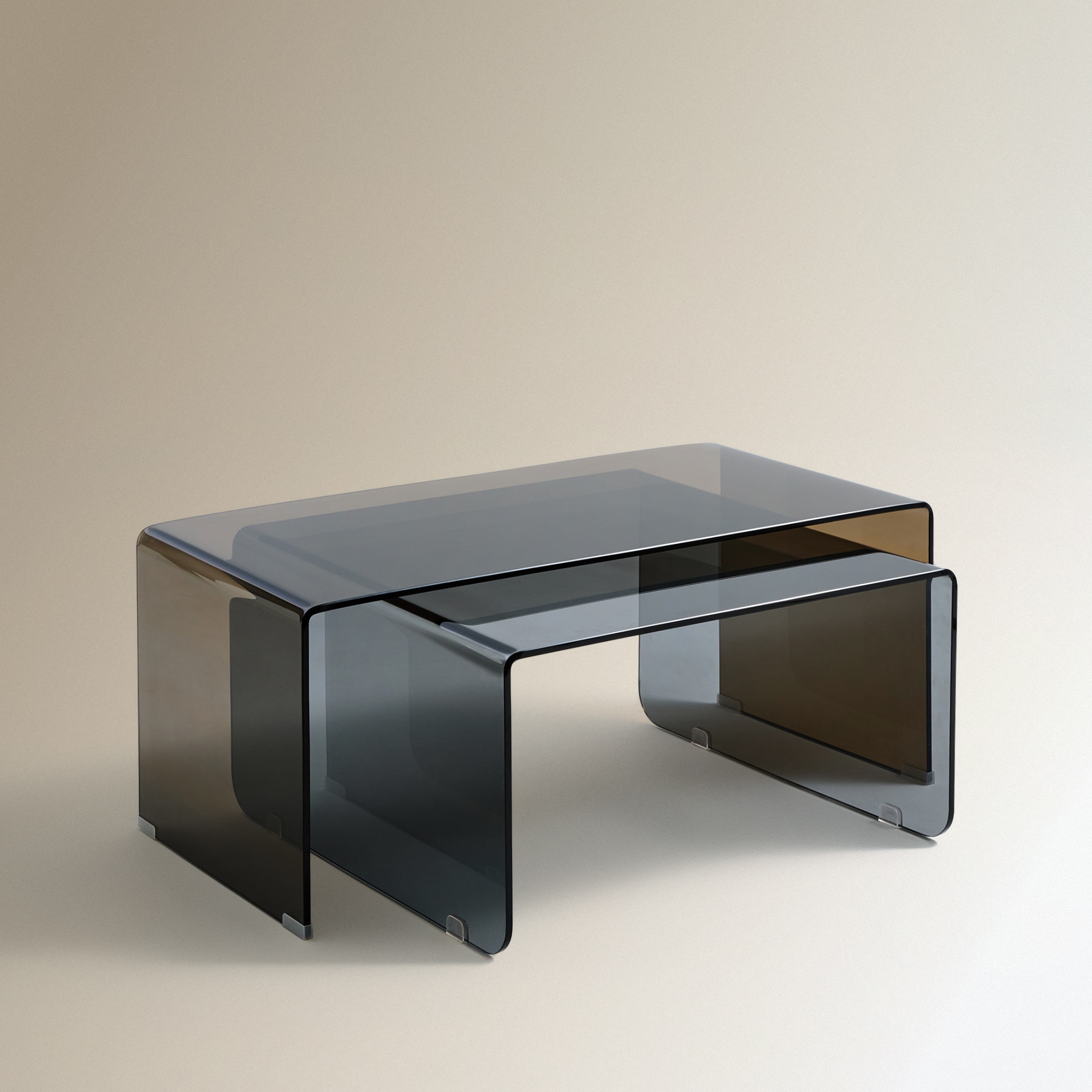 Conjunto de 2 Mesas de Centro de Vidro Temperado Castanho-2