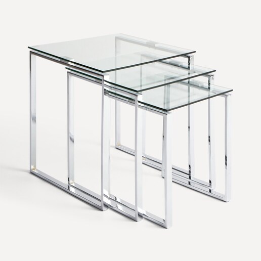 Set de 3 mesas auxiliares de acero y cristal Catalina El Corte Inglés