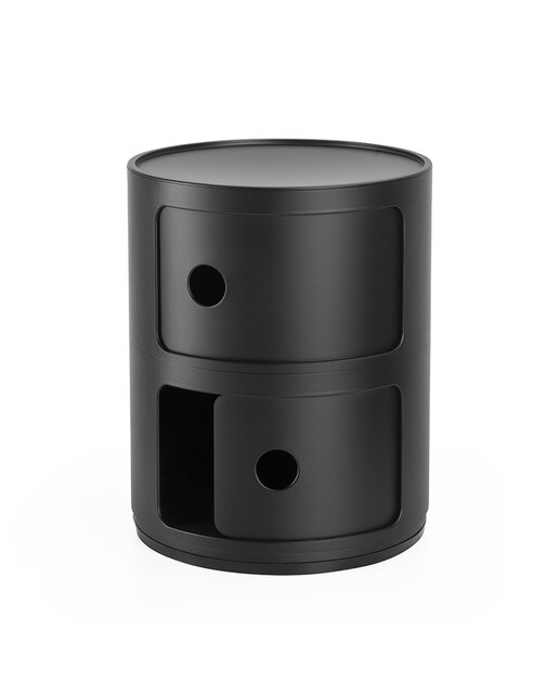 Mesa auxiliar de plástico reciclado con 2 cajones Componibili Kartell - Negro mate Negro mate-2