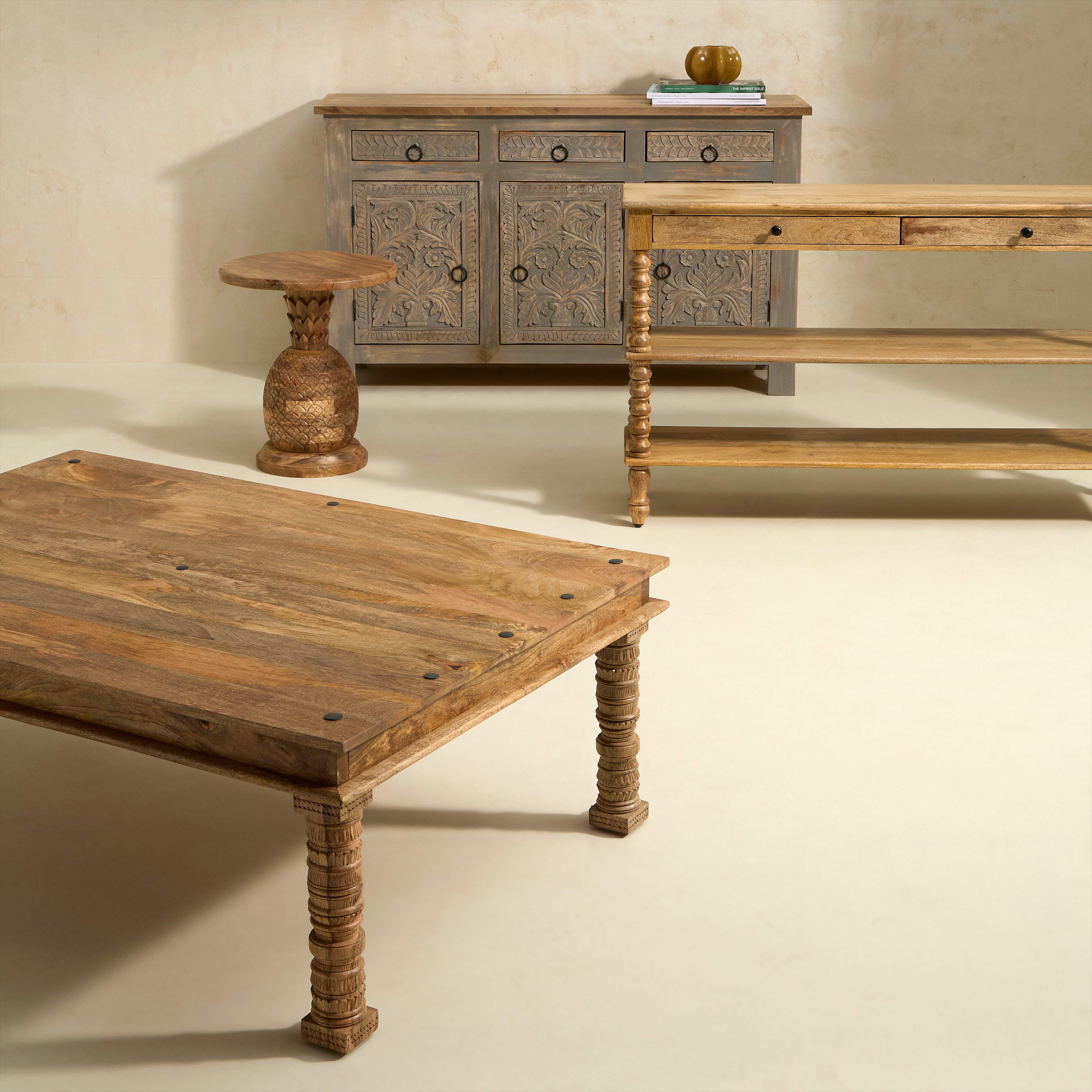 Mesa Auxiliar de Madeira de Mangueira Jaipur Natural-5