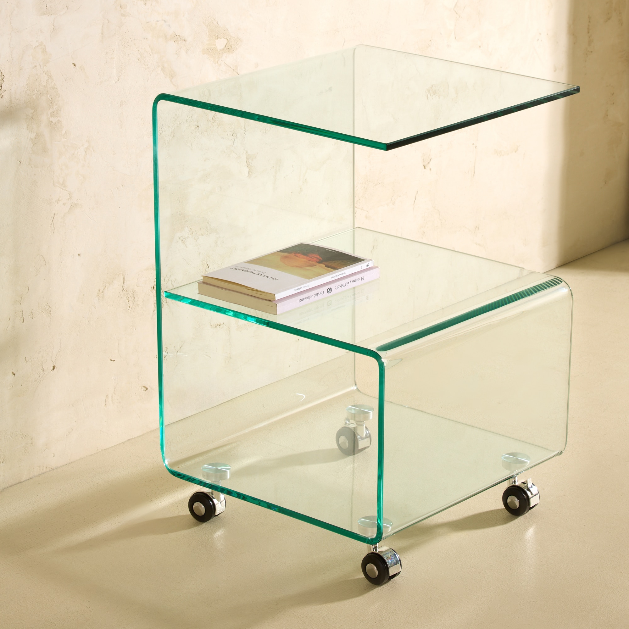 Imagem 0 de Mesa Auxiliar de Vidro com Rodas Shiny