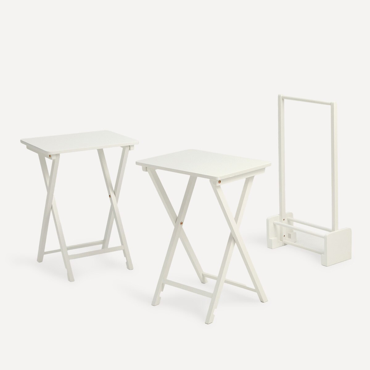 Set de 2 mesas auxiliares plegables de madera de hevea Parson - Blanco Blanco-1