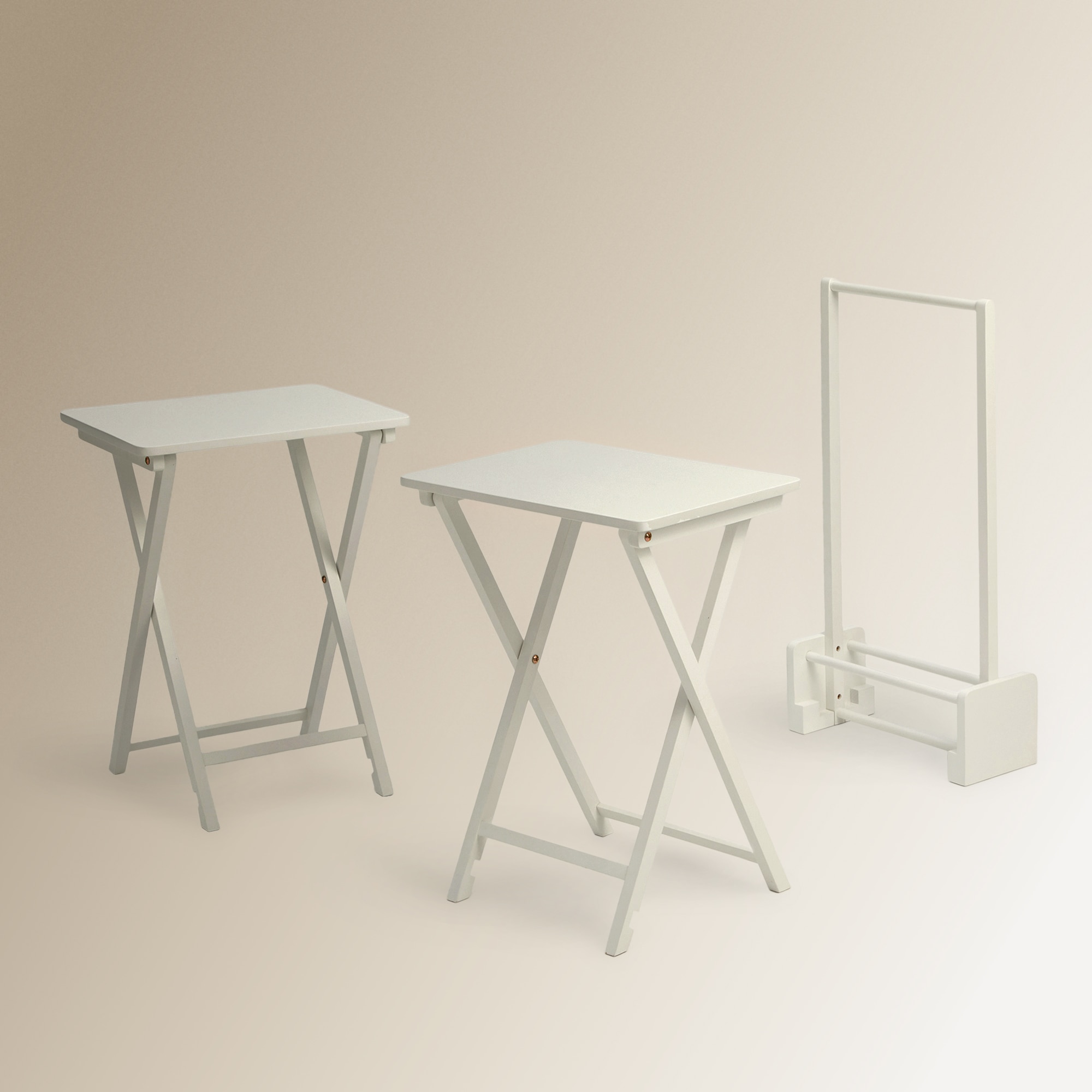 Set de 2 mesas auxiliares plegables de madera de hevea Parson - Blanco Blanco-2