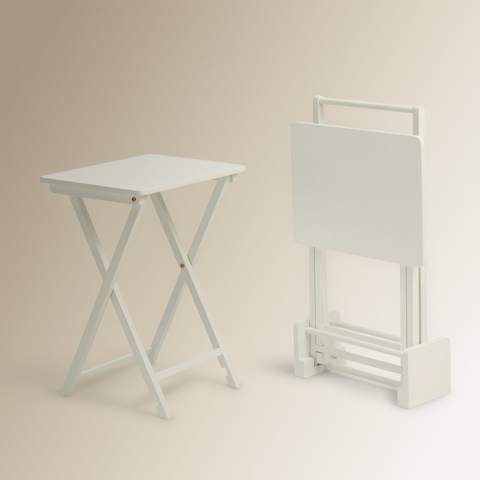 Set de 2 mesas auxiliares plegables de madera de hevea Parson - Blanco Blanco-3