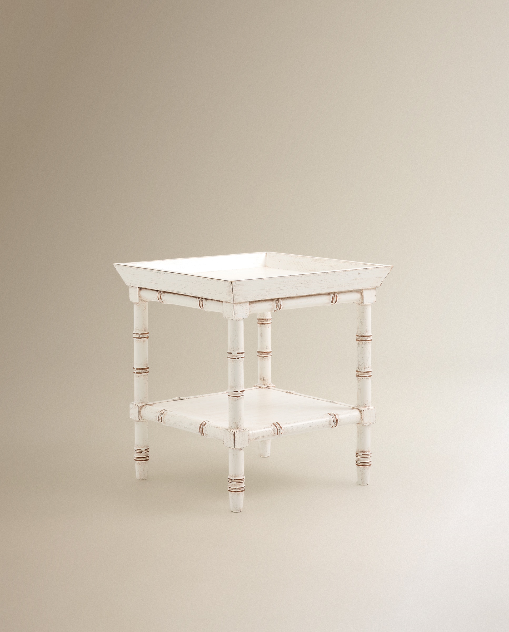 Mesa Auxiliar de Madeira de Pinho Bamboo Branco-2