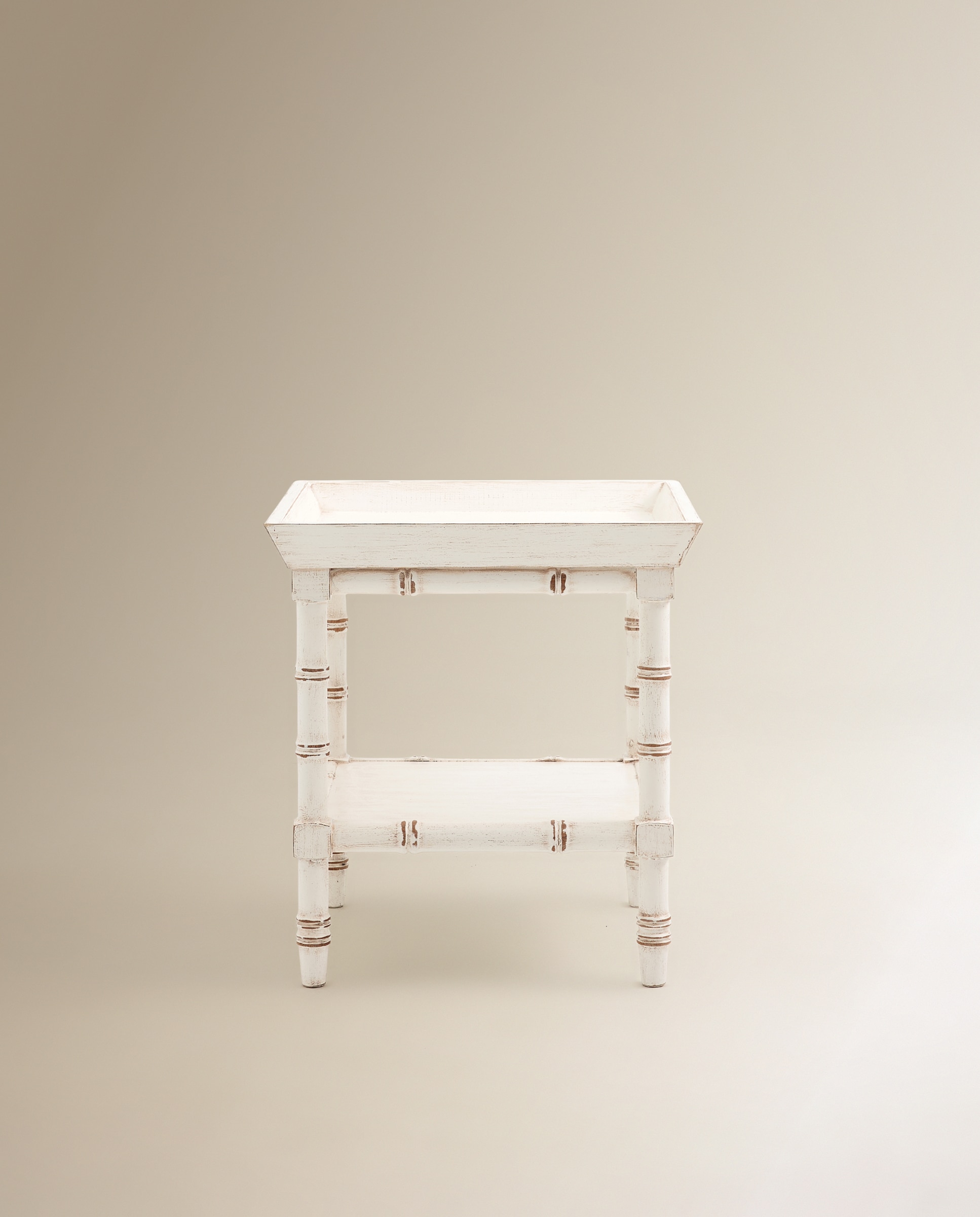 Mesa Auxiliar de Madeira de Pinho Bamboo Branco-3