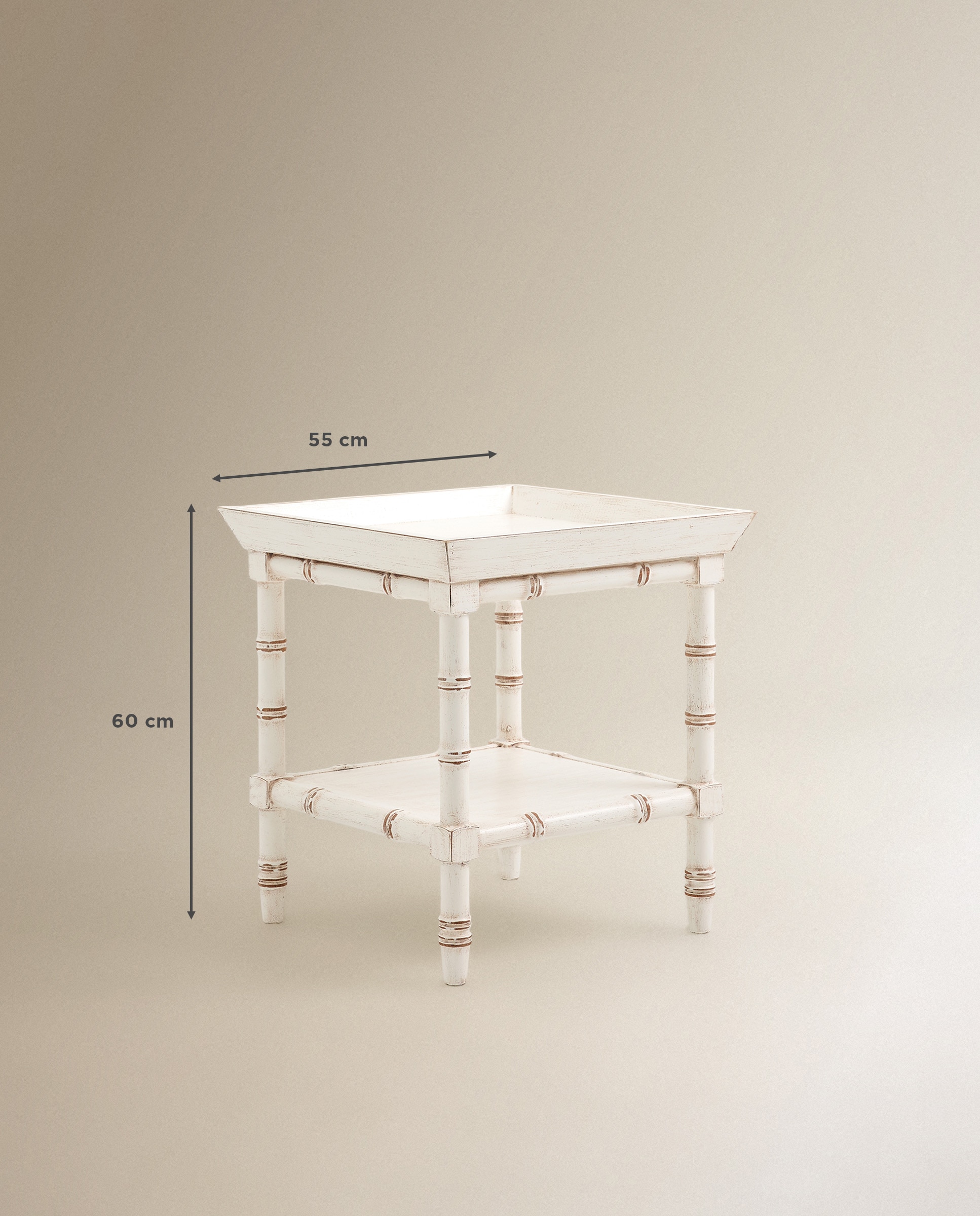 Mesa Auxiliar de Madeira de Pinho Bamboo Branco-6