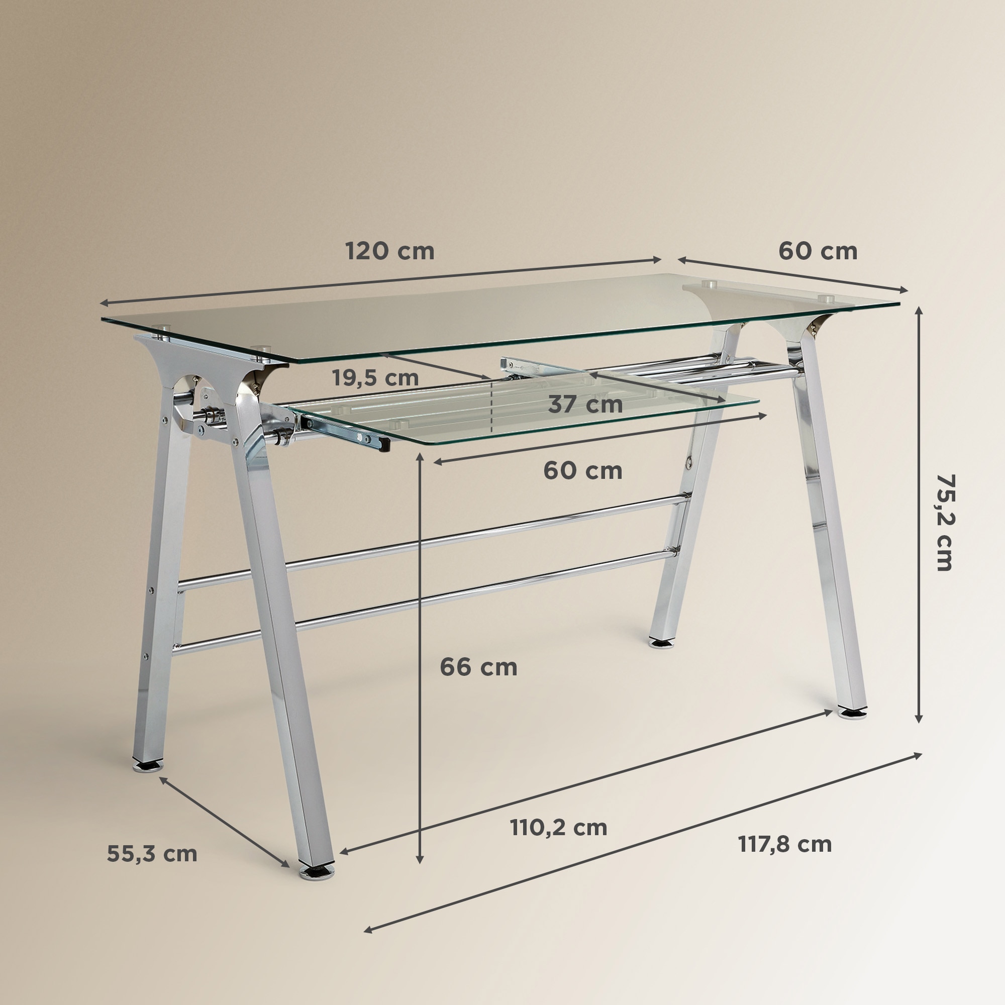 Mesa de escritorio de metal y cristal Steel El Corte Inglés Gris-10