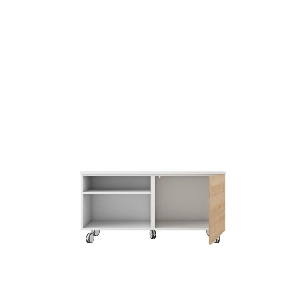 Móvel de TV com rodas, 1 porta rebatível e 1 espaço Home Branco / Canela-2