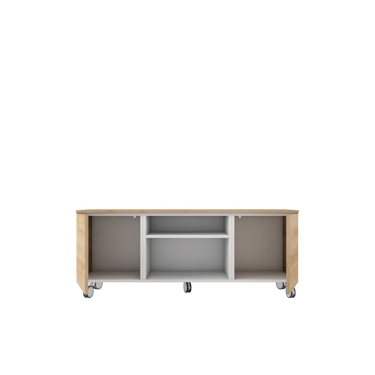 Móvel de TV com rodas, 2 portas rebatíveis e 1 espaço Home Canela/Branco-2
