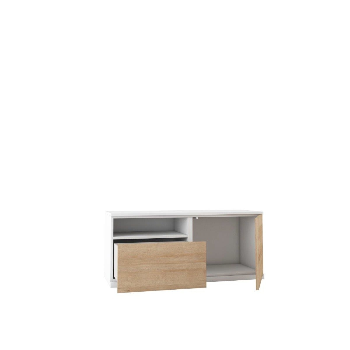 Móvel de TV com 1 porta rebatível, 1 gaveta e 1 espaço Home Branco / Canela-2