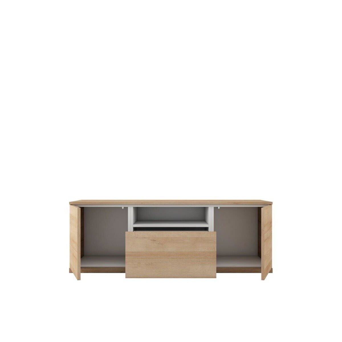 Móvel de TV com 2 portas rebatíveis, 1 gaveta e 1 espaço Home Canela/Branco-2
