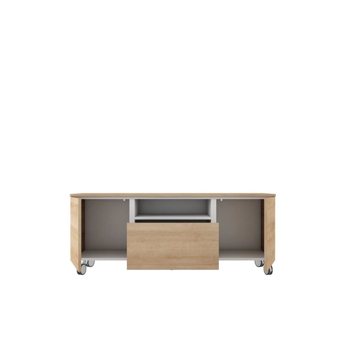 Móvel de TV com rodas, 2 portas rebatíveis, 1 gaveta e 1 espaço Home Canela/Branco-2