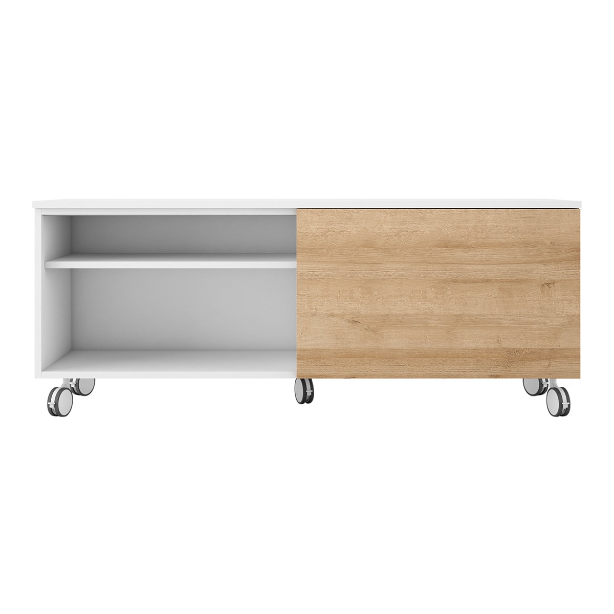 Móvel de TV com rodas, 1 porta de correr e 1 espaço Home Branco / Canela-1