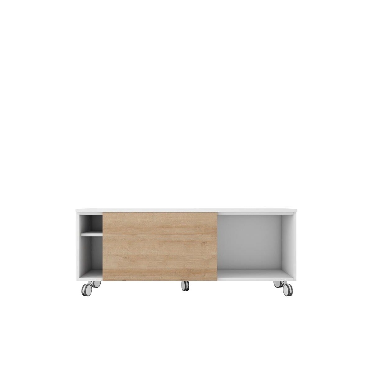 Móvel de TV com rodas, 1 porta de correr e 1 espaço Home Branco / Canela-2