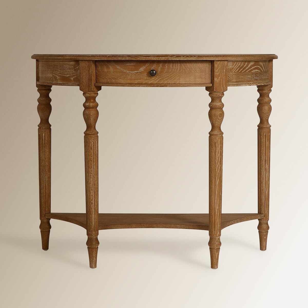 Consola de Madeira de Carvalho Semicircular Vintage Natural-3