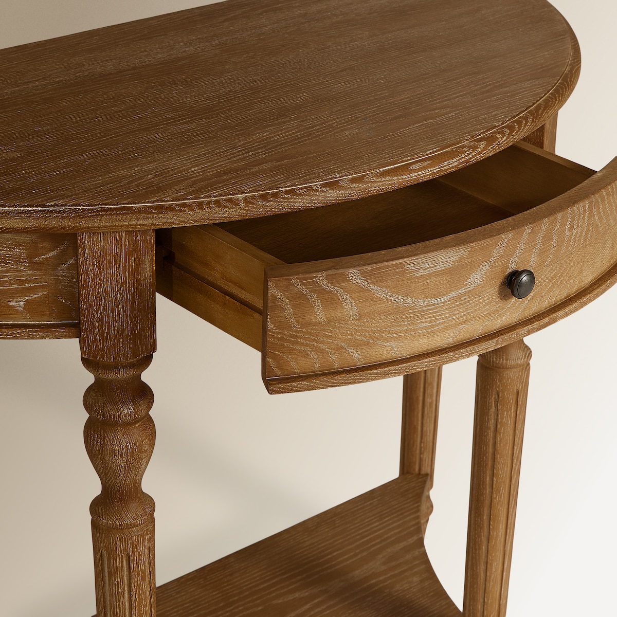 Consola de Madeira de Carvalho Semicircular Vintage Natural-7