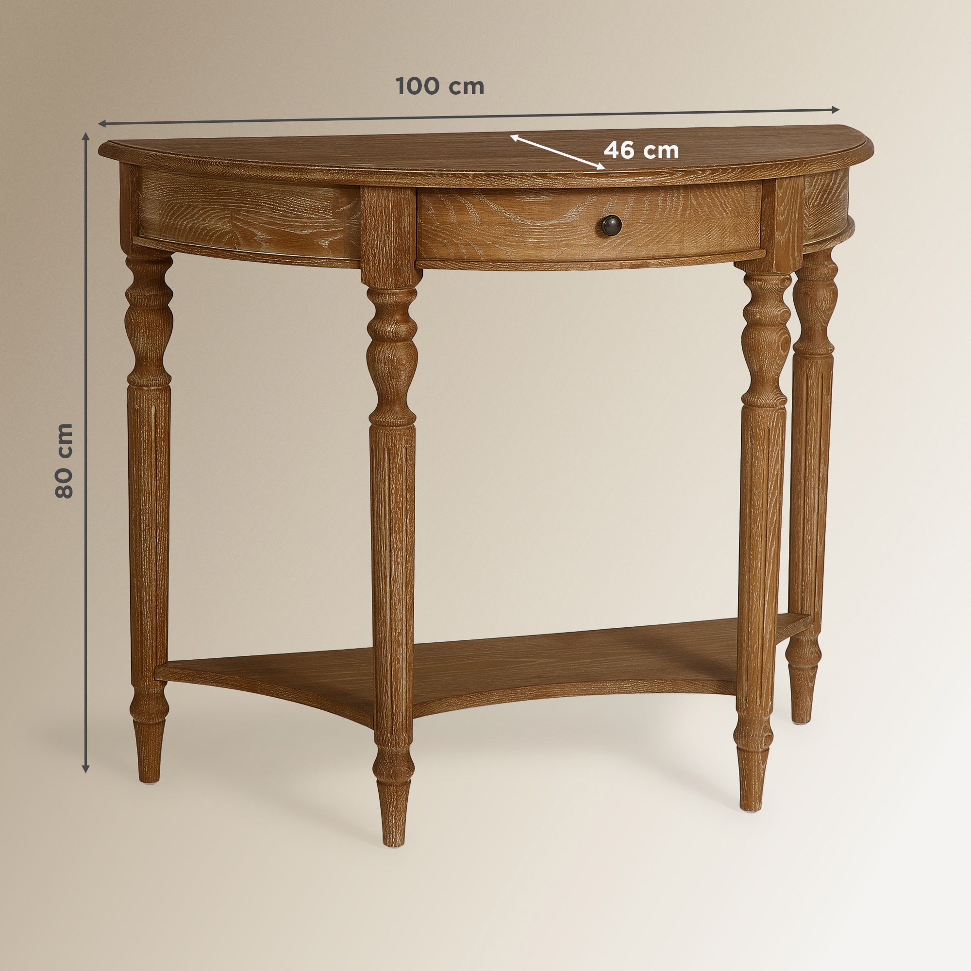 Consola de Madeira de Carvalho Semicircular Vintage Natural-9