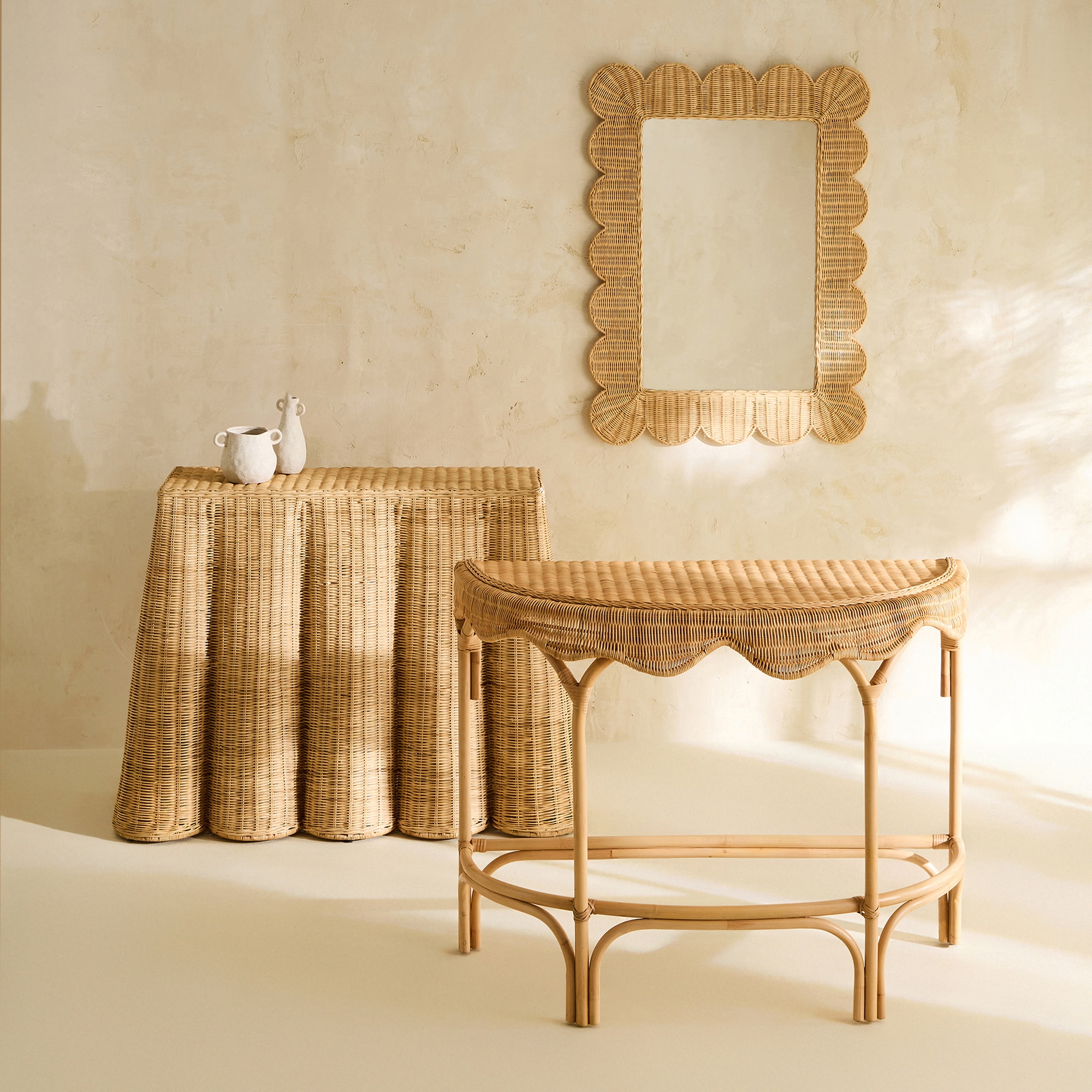 Consola Semicircular de Fibra Natural Brunei Cru-8