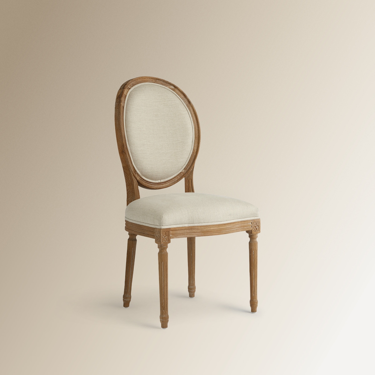 Cadeira Redonda de Madeira de Carvalho Estofada em Linho Fulham Natural-2