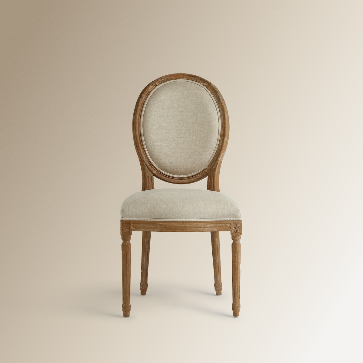 Cadeira Redonda de Madeira de Carvalho Estofada em Linho Fulham Natural-3