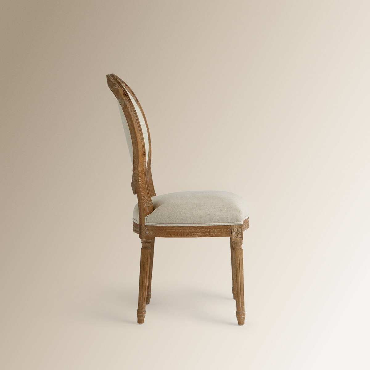 Cadeira Redonda de Madeira de Carvalho Estofada em Linho Fulham Natural-4