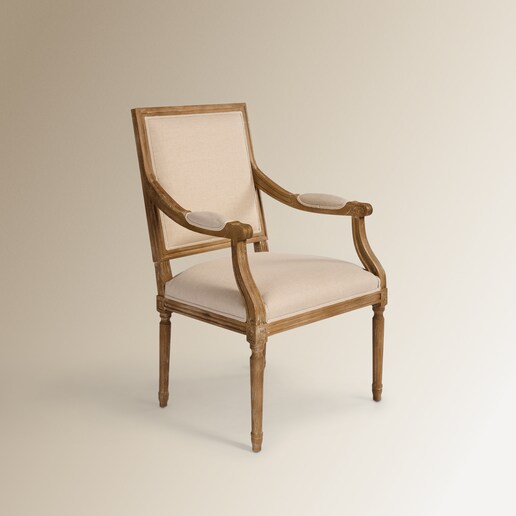 Sillón de madera de roble tapizada en lino Fulham