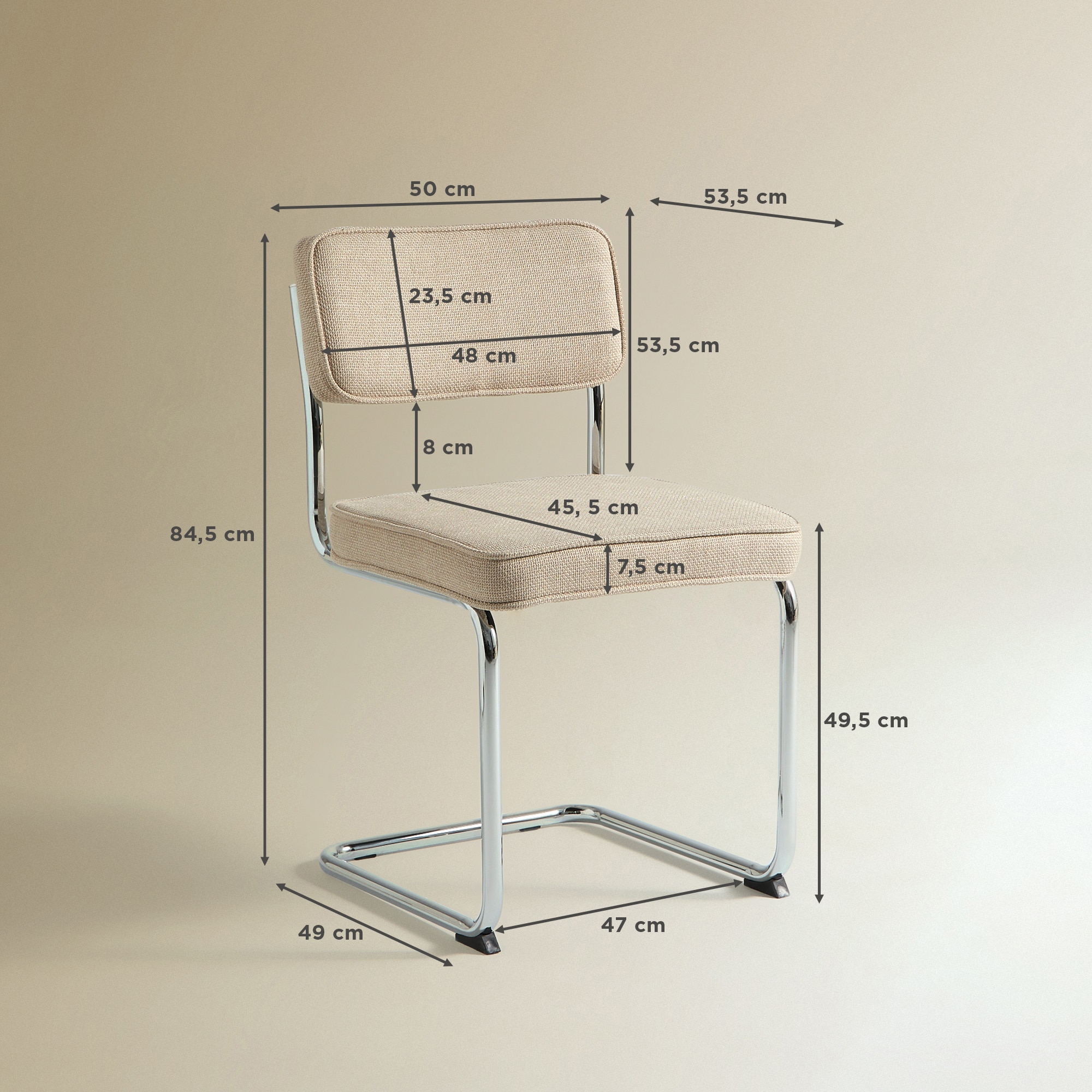 Cadeira Estofada com Pés Metálicos Ruperta Bege-8