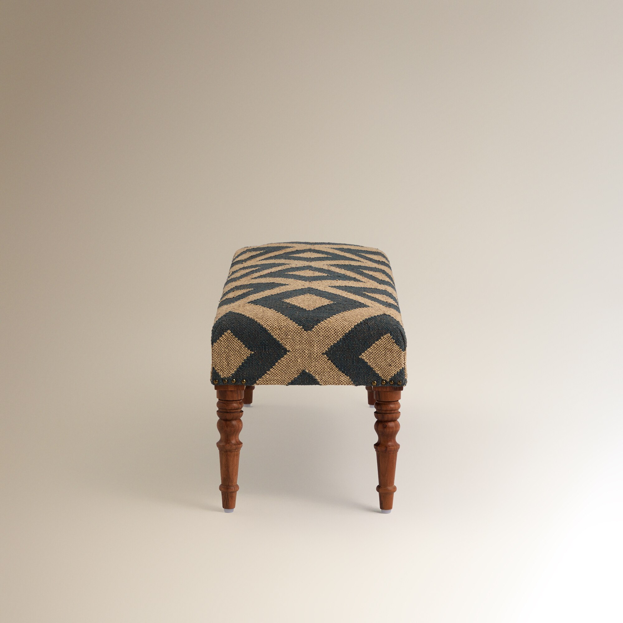 Banco de madera de mango tapizado rombos Delhi - Beige / Azul Beige / Azul-4