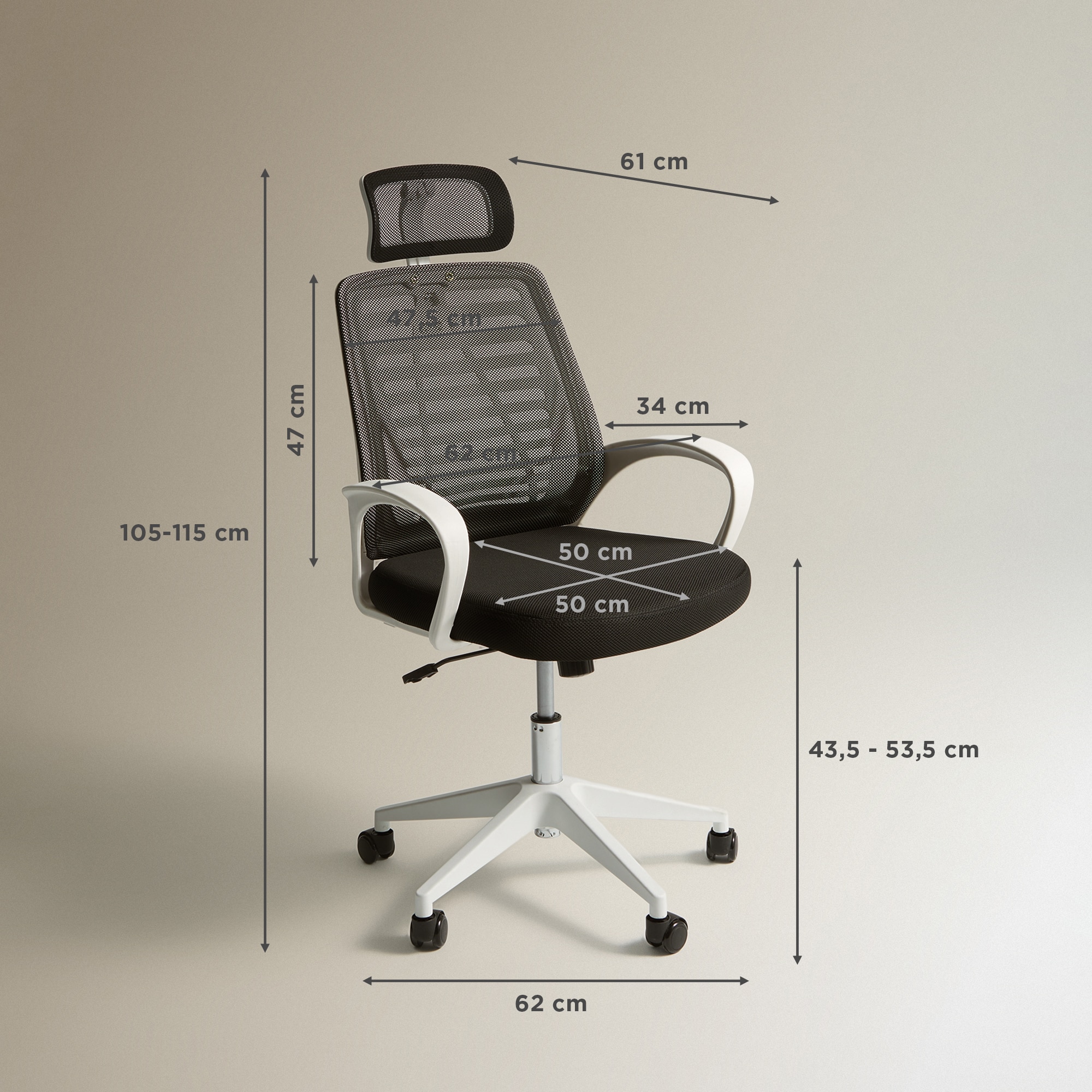 Cadeira de Secretária Coimbra Branco / Preto-8